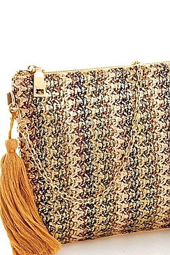 CHIC MULTI WOVEN PRINCESS CLUTCH WITH CHAIN