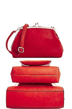 3 in 1 Modern Trendy Chic Satchel with Long Strap