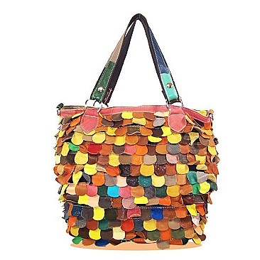 Genuine Leather Multicolor Patchwork Tote