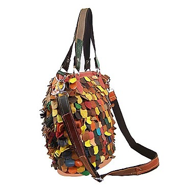 Genuine Leather Multicolor Patchwork Tote