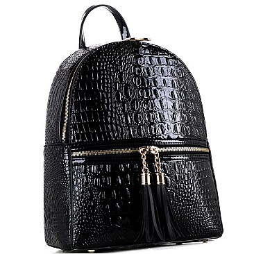 Crocodile Print Tassel Accent Backpack