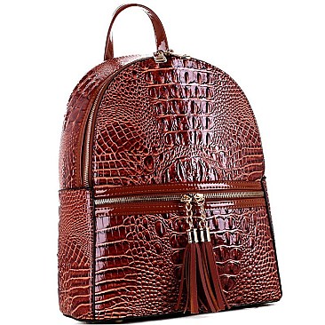 Crocodile Print Tassel Accent Backpack