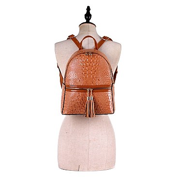 Crocodile Print Tassel Accent Backpack