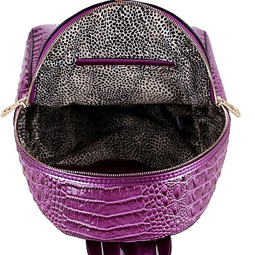 Crocodile Print Tassel Accent Backpack