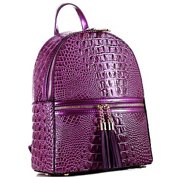 Crocodile Print Tassel Accent Backpack