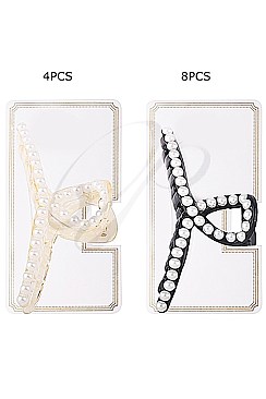 PACK OF 12 ELEGANT BLACK AND WHITE PEARL HAIR CLAW CLIP