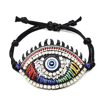 Rhinestone Beaded Eye Thread Lock Bracelet