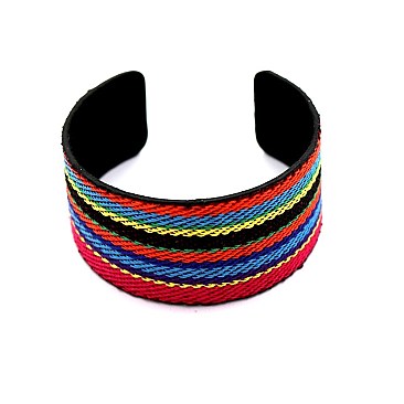 Serape Pattern Ethnic Tribal Canvas Boho Open-cut Cuff Bracelet