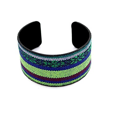 Serape Pattern Ethnic Tribal Canvas Boho Open-cut Cuff Bracelet