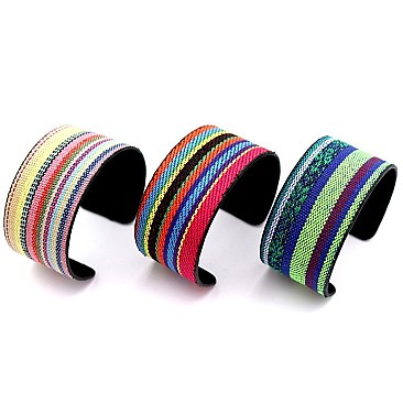 Serape Pattern Ethnic Tribal Canvas Boho Open-cut Cuff Bracelet