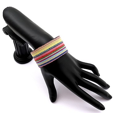 Serape Pattern Ethnic Tribal Canvas Boho Open-cut Cuff Bracelet