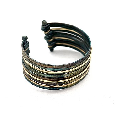 Multi-Color Metal Layered Open Cuff Bracelet