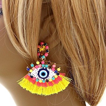 Original Thread Tassel Rhinestone Evil Eye Earrings MH-JCE1082