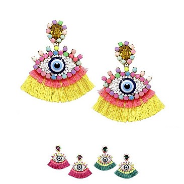 Original Thread Tassel Rhinestone Evil Eye Earrings MH-JCE1082