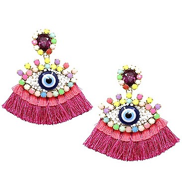 Original Thread Tassel Rhinestone Evil Eye Earrings MH-JCE1082