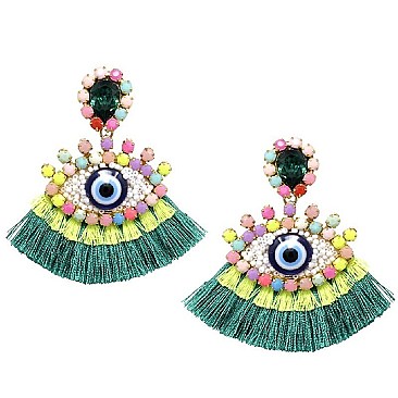 Original Thread Tassel Rhinestone Evil Eye Earrings MH-JCE1082