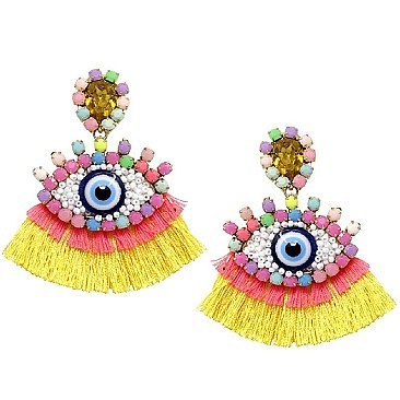 Original Thread Tassel Rhinestone Evil Eye Earrings MH-JCE1082