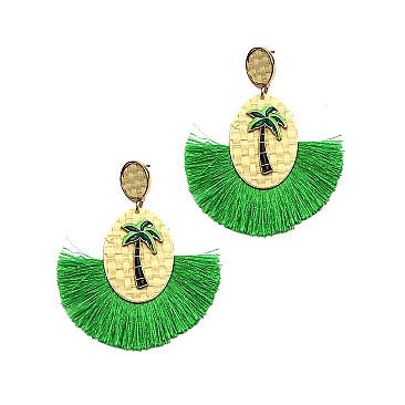 Thread Tassel Palm Tree Attache Straw Novelty Dangle Earring