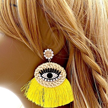 Straw Tassel Neon Boho Earring