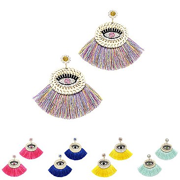 Straw Tassel Neon Boho Earring