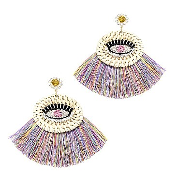 Straw Tassel Neon Boho Earring