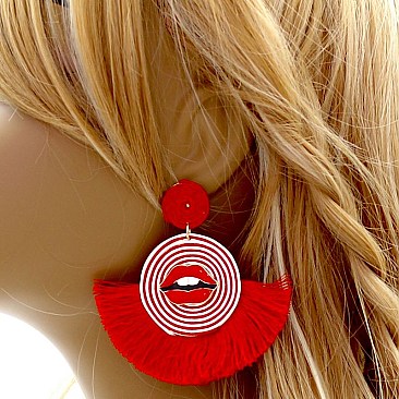 Lip Point Straw Tasselled Novelty Earring