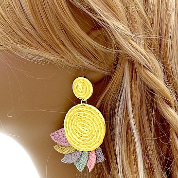 Rolled-up 3D Handmade Straw Flower Leaf Earring