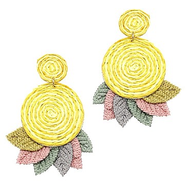 Rolled-up 3D Handmade Straw Flower Leaf Earring