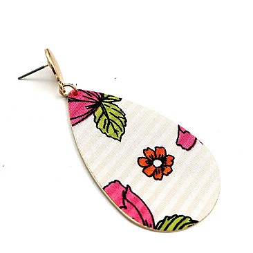 Trendy Flower Printed Fabric Metal Back Teardrop Earrings MH-JCE1547