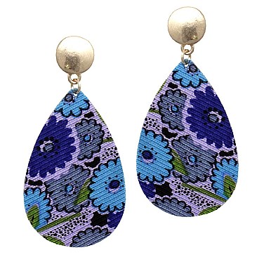 Trendy Flower Printed Fabric Metal Back Teardrop Earrings MH-JCE1547
