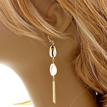 Classy Metal and Plastic Shell Metal Fringe Long Drop Earring MH-JCE1563