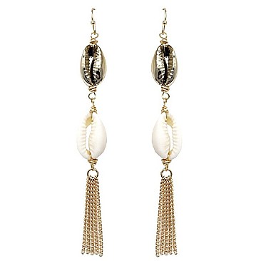 Classy Metal and Plastic Shell Metal Fringe Long Drop Earring MH-JCE1563