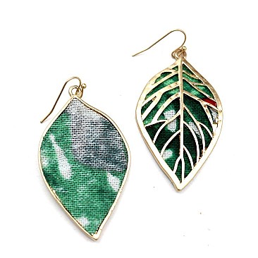 Layer Metal Printed Canvas Filigree Leaf Earring