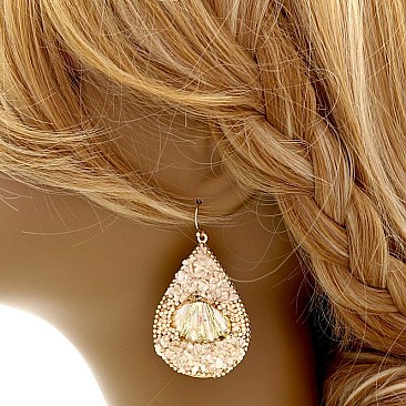 Stylish Stone and Shell Embellished Metal Teardrop Earring MH-JCE1587