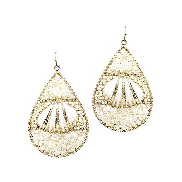 Stylish Stone and Shell Embellished Metal Teardrop Earring MH-JCE1587