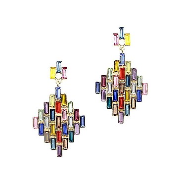 Baguette Rhinestone Rhombus Dangle Earrings