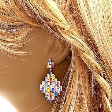 Baguette Rhinestone Rhombus Dangle Earrings