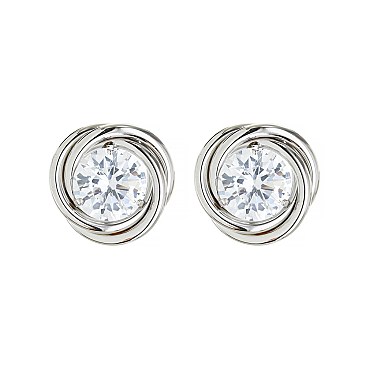 TRENDY CZ STUD EARRING WITH TWISTED METAL OUTLINE SLJCE2236