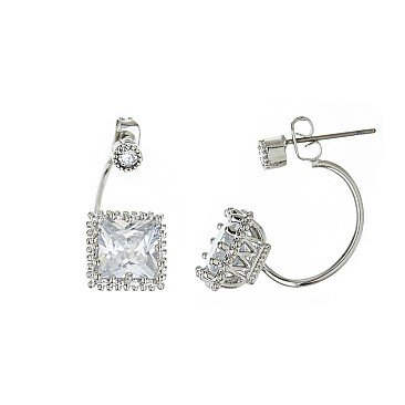 TRENDY CZ STUD EARRING WITH UNDER EAR BACK SLJCE2301