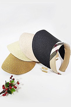 Pack of 12 Straw Plaid Pattern Visor Set