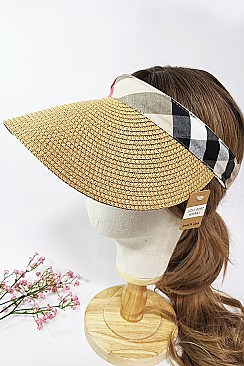 Pack of 12 Straw Plaid Pattern Visor Set