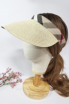 Pack of 12 Straw Plaid Pattern Visor Set