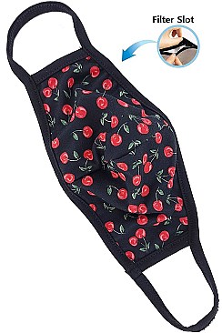 Reusable Cherry Print Mask with Filter Slot