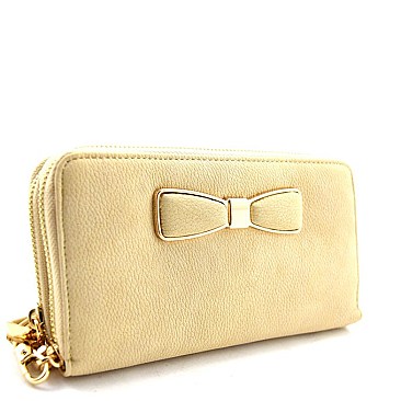 Bow-Tie Accent Double Zipper Wristlet Wallet