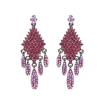 Fashionable Stone Encrusted Diamond with Dangling Teardrops Earrings SLJE4605