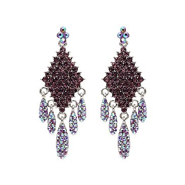 Fashionable Stone Encrusted Diamond with Dangling Teardrops Earrings SLJE4605