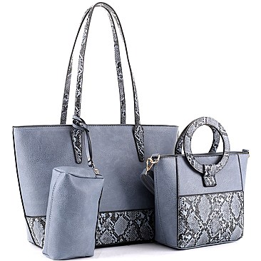 3 in 1 Snake Print Accent Tote Value SET