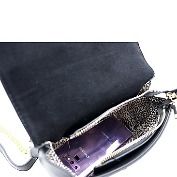 2-Way Flower Print Turn-Lock Accent Chain Shoulder Bag