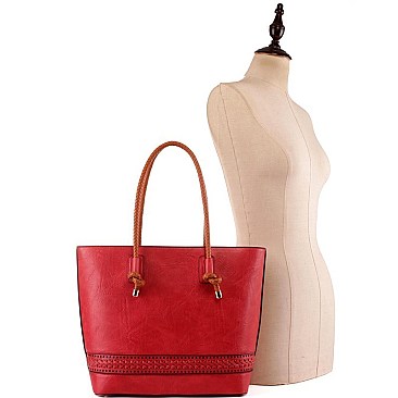 Braided Strap Shopper Tote Wallet SET