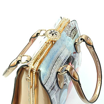 Michelle Obama Rhinestone Closure Satchel & Wallet Set Handbag